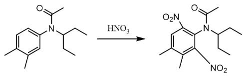 圖2 N-(l-乙基丙基)-N-乙?；?3,4-二甲基苯胺硝化反應(yīng)方程式